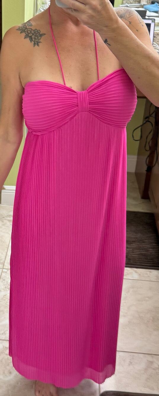 GeeGee NWT Dance the night away fuchsia hot pink halter strap Maxi dress med